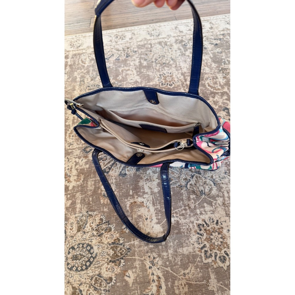Coach Poppy Graffiti Print Tote Shoulder Bag Navy Blue Leather Trim - Picture 7 of 8